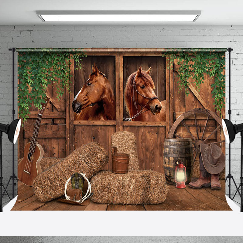 Aperturee - Western Cowboy Wooden Stable Retro Wall Backdrop