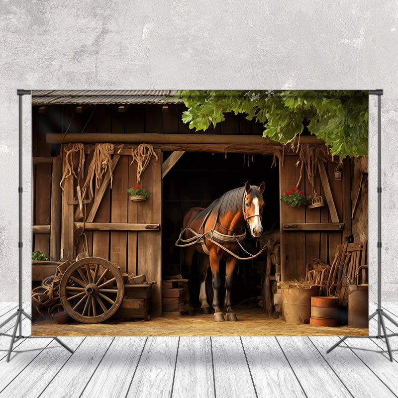 Aperturee - Western Wood Farm Horse Photo Architecture Backdrop