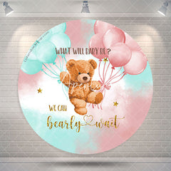 Aperturee What Will Baby Be Bear Round Gender Reveal Backdrop