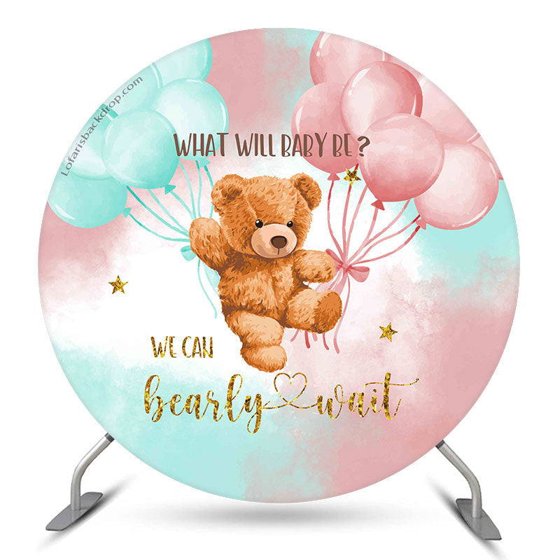 Aperturee What Will Baby Be Bear Round Gender Reveal Backdrop