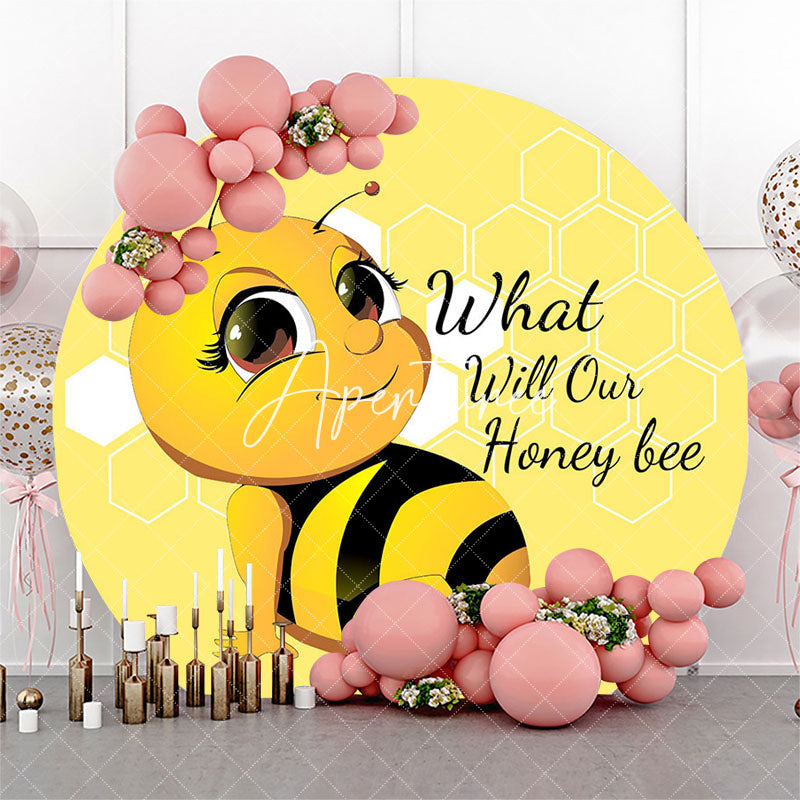 Aperturee What Will Our Honey Bee Round Baby Shower Backdrop