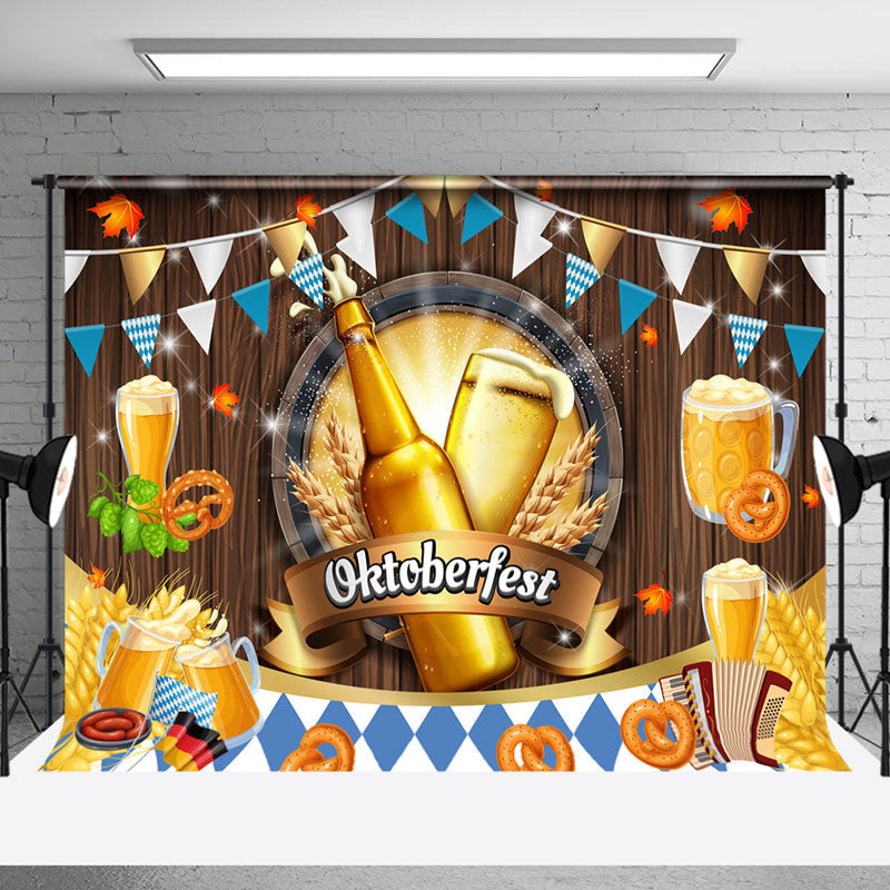 Aperturee - Wheat Flags Wooden Oktoberfest Beer Party Backdrop