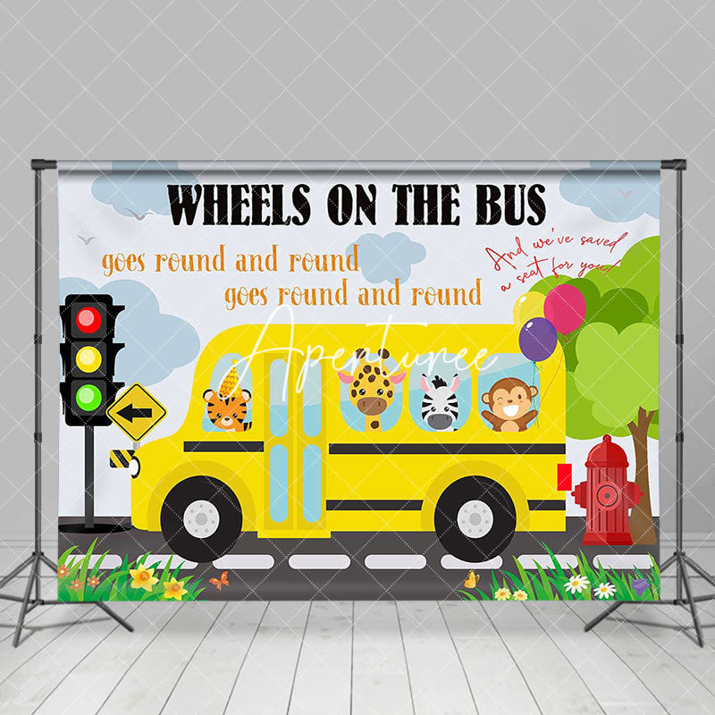 Aperturee - Wheels On The Bus Animals Back To School Backdrop