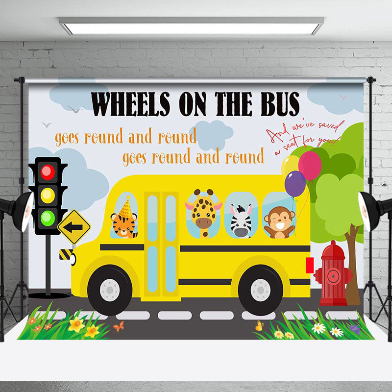 Aperturee - Wheels On The Bus Animals Back To School Backdrop