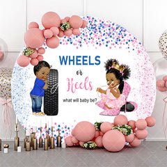 Aperturee - Wheels Or Heels Stars Round Gender Reveal Backdrop