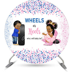 Aperturee - Wheels Or Heels Stars Round Gender Reveal Backdrop