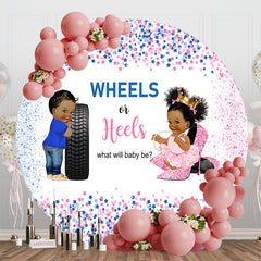 Aperturee - Wheels Or Heels Stars Round Gender Reveal Backdrop