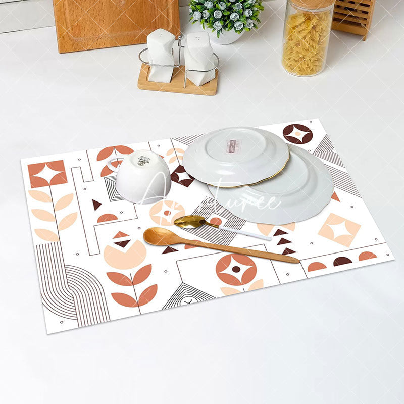 Aperturee - White Abstract Pattern Modern Set Of 4 Placemats