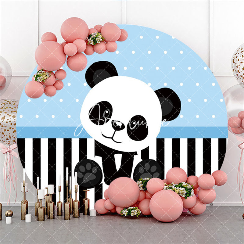 Aperturee White And Black Panda Round Blue Baby Shower Backdrop