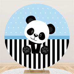 Aperturee White And Black Panda Round Blue Baby Shower Backdrop