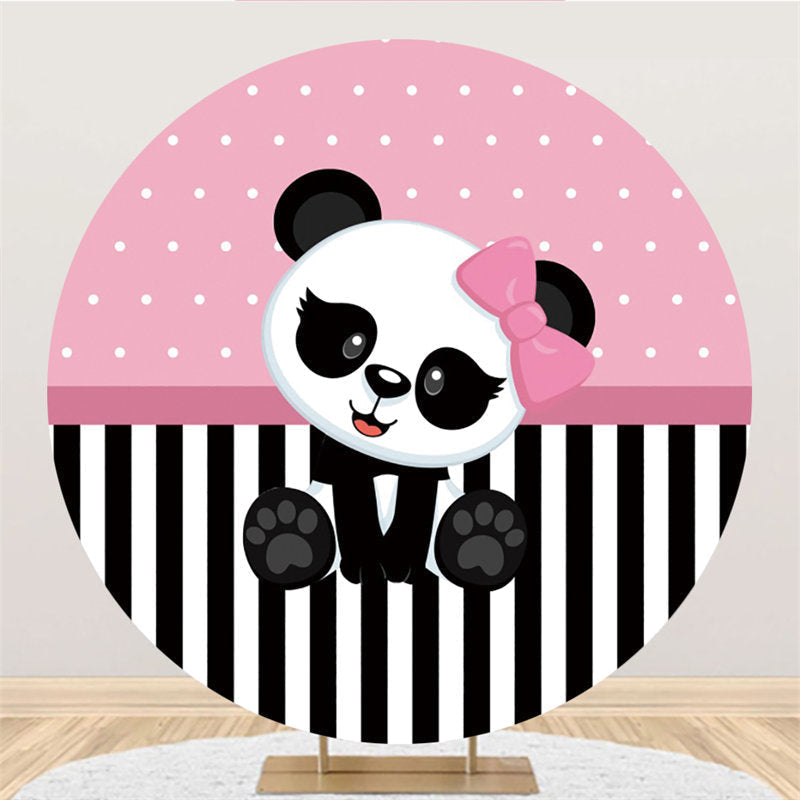 Aperturee White And Black Panda Round Pink Baby Shower Backdrop