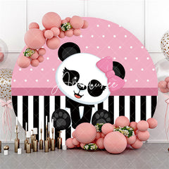 Aperturee White And Black Panda Round Pink Baby Shower Backdrop