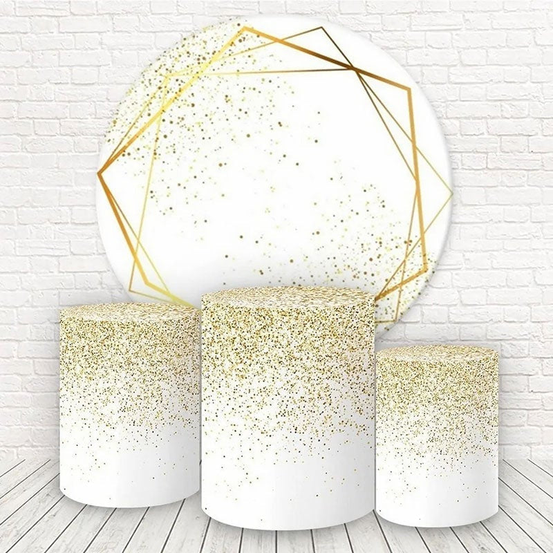 Aperturee White And Gold Glitter Round Happy Birthday Backdrop Kit