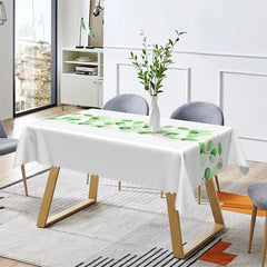 Aperturee - White And Green Leaves Spring Rectangle Tablecloth