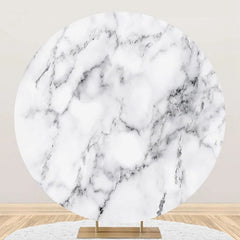 Aperturee - White And Grey Simple Marble Round Birthday Backdrop