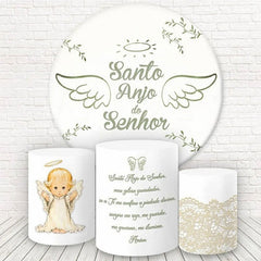 Aperturee White And Light Green Angle Round Baby Shower Backdrop Kit