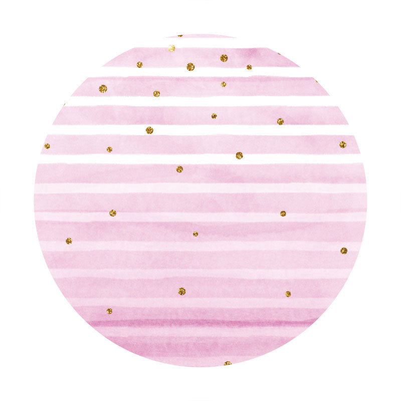 Aperturee - White And Pink Stripes Round Birthday Backdrop