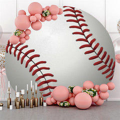 Aperturee White And Red Baseball Round Happy Birthday Backdrop