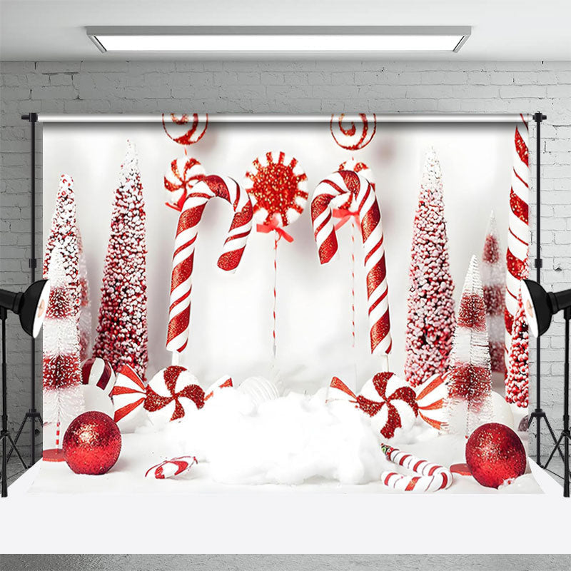 Aperturee - White And Red Candy Cane Bauble Christmas Backdrop