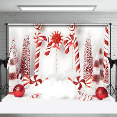 Aperturee - White And Red Candy Cane Bauble Christmas Backdrop