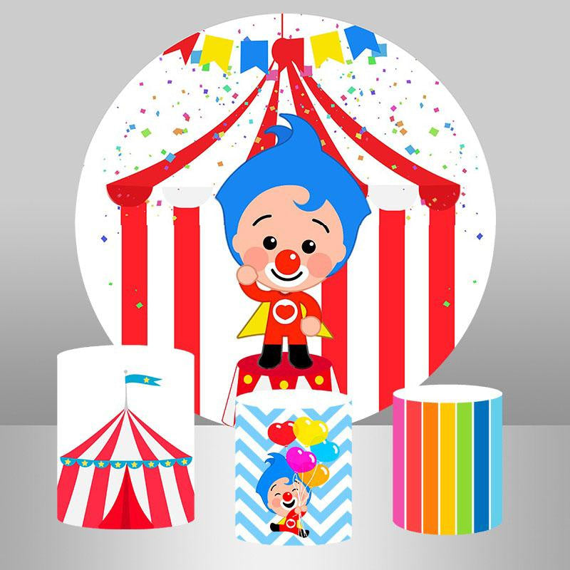 Aperturee White And Red Circus Themed Circle Birthday Backdrop