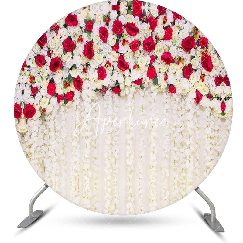 Aperturee - White And Red Hanging Flowers Round Wedding Backdrop