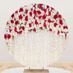 Aperturee - White And Red Hanging Flowers Round Wedding Backdrop