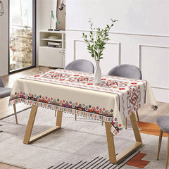 Aperturee - White And Red Pattern Ethnic Rectangle Tablecloth