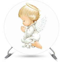 Aperturee - White Angle Round Baby Shower Backdrop Kit For Kids