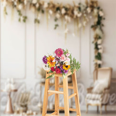 Aperturee - White Art Wall Floral Birthday Cake Smash Backdrop