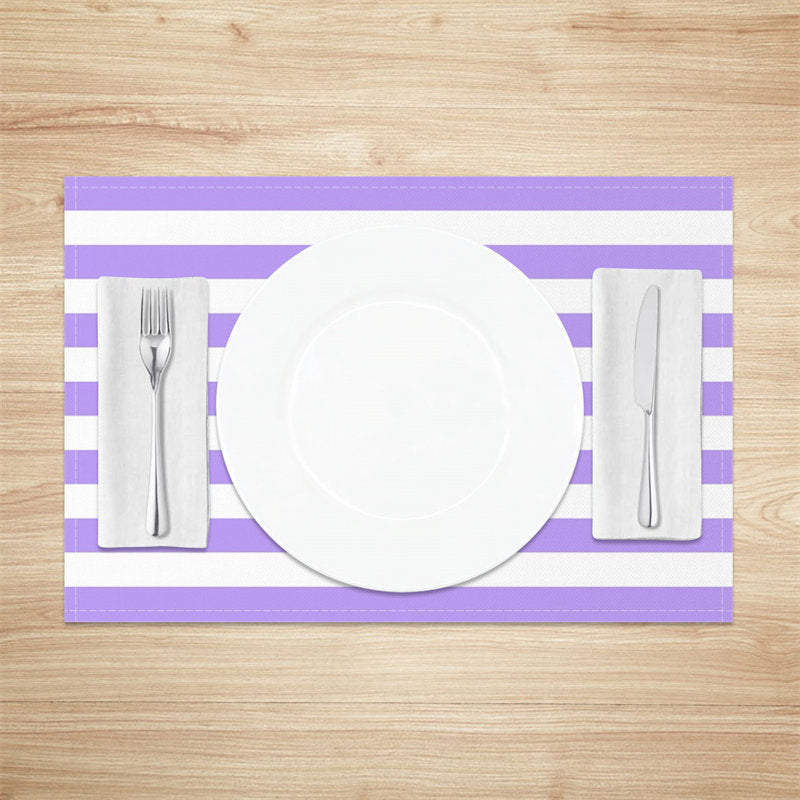 Aperturee - White Baby Purple Stripe Modern Set Of 4 Placemats