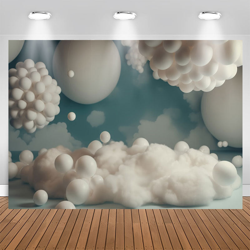 Aperturee - White Balloons Cloud And Blue 1st Birthday Backdrop