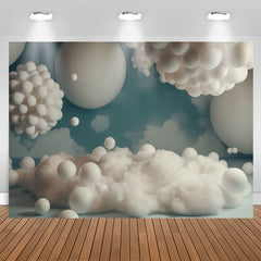 Aperturee - White Balloons Cloud And Blue 1st Birthday Backdrop