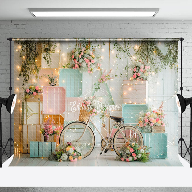 Aperturee - White Bike Light Sparkle Floral Cake Smash Backdrop