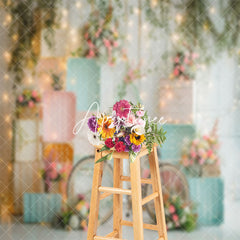 Aperturee - White Bike Light Sparkle Floral Cake Smash Backdrop