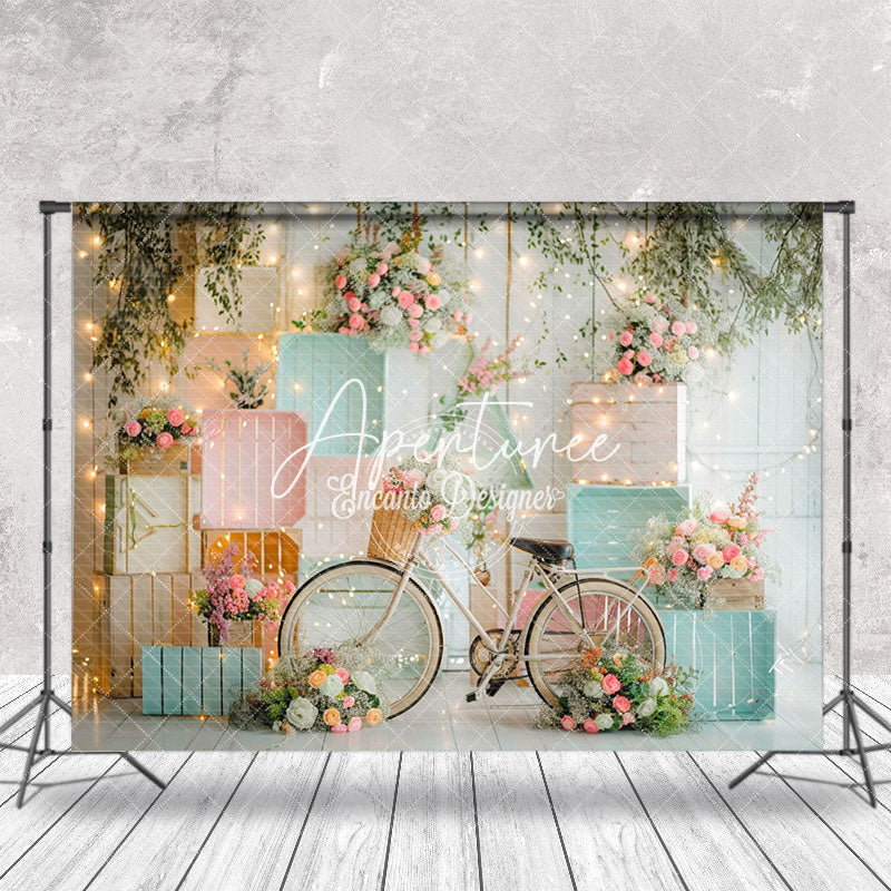 Aperturee - White Bike Light Sparkle Floral Cake Smash Backdrop