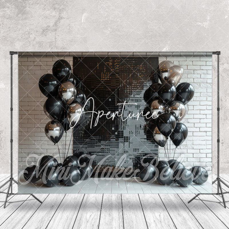 Aperturee - White Black Balloon Brick Wall Cake Smash Backdrop