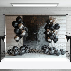 Aperturee - White Black Balloon Brick Wall Cake Smash Backdrop