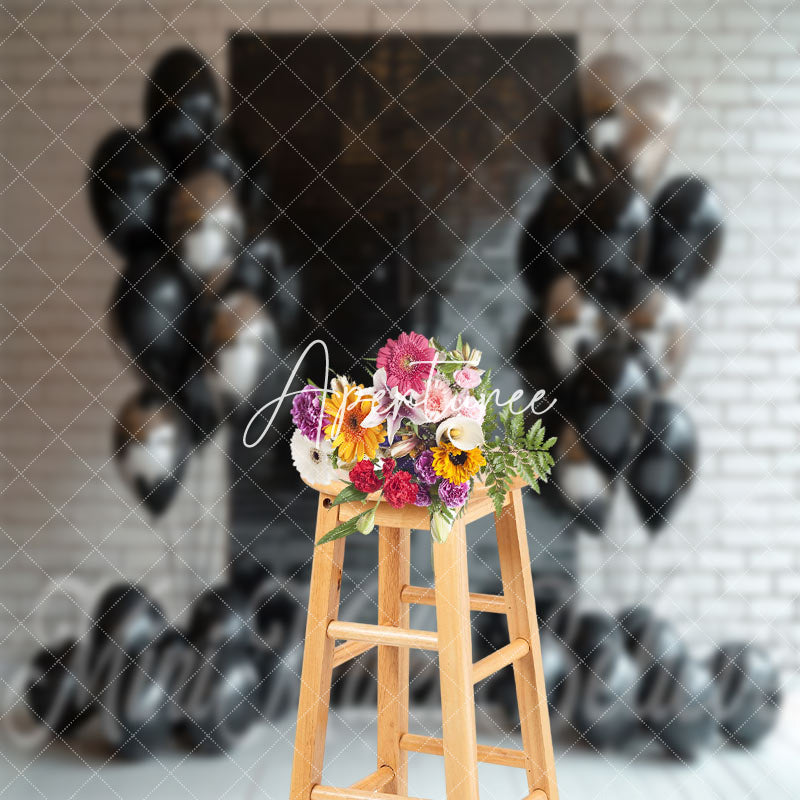 Aperturee - White Black Balloon Brick Wall Cake Smash Backdrop