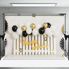 Aperturee - White Black Balloons Birthday Cake Smash Backdrop