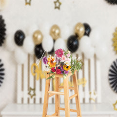 Aperturee - White Black Balloons Birthday Cake Smash Backdrop