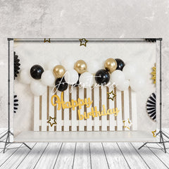 Aperturee - White Black Balloons Birthday Cake Smash Backdrop