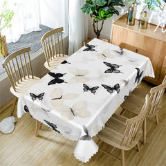 Aperturee - White Black Butterfly Morden Rectangle Tablecloth