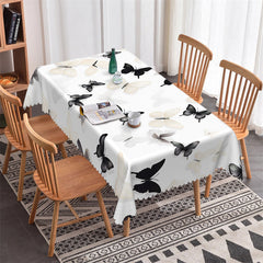 Aperturee - White Black Butterfly Morden Rectangle Tablecloth