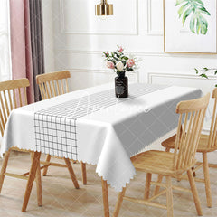 Aperturee - White Black Checkered Lines Rectangle Tablecloth