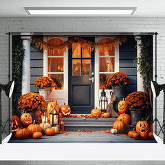 Aperturee - White Black Door Pumpkins Floral Autumn Backdrop