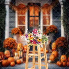 Aperturee - White Black Door Pumpkins Floral Autumn Backdrop