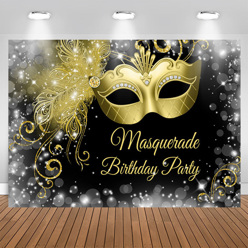 Aperturee - White Black Golden Masquerade Happy Birthday Backdrop