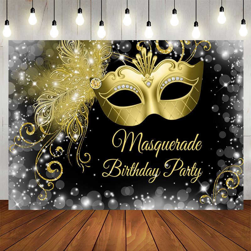 Aperturee - White Black Golden Masquerade Happy Birthday Backdrop