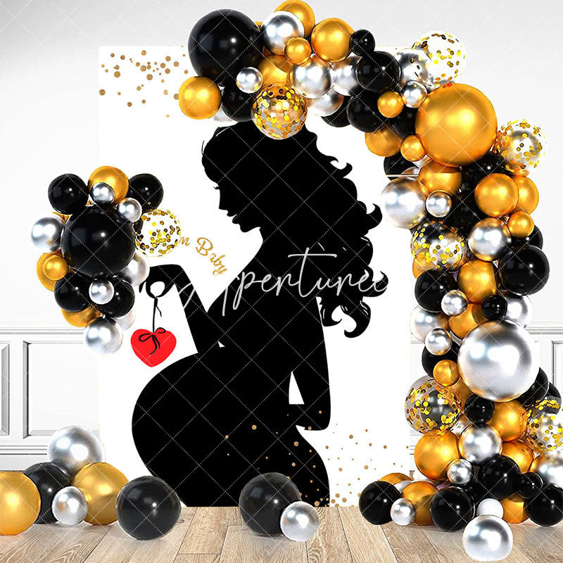 Aperturee - White Black Heart Welcome Baby Gender Reveal Backdrop